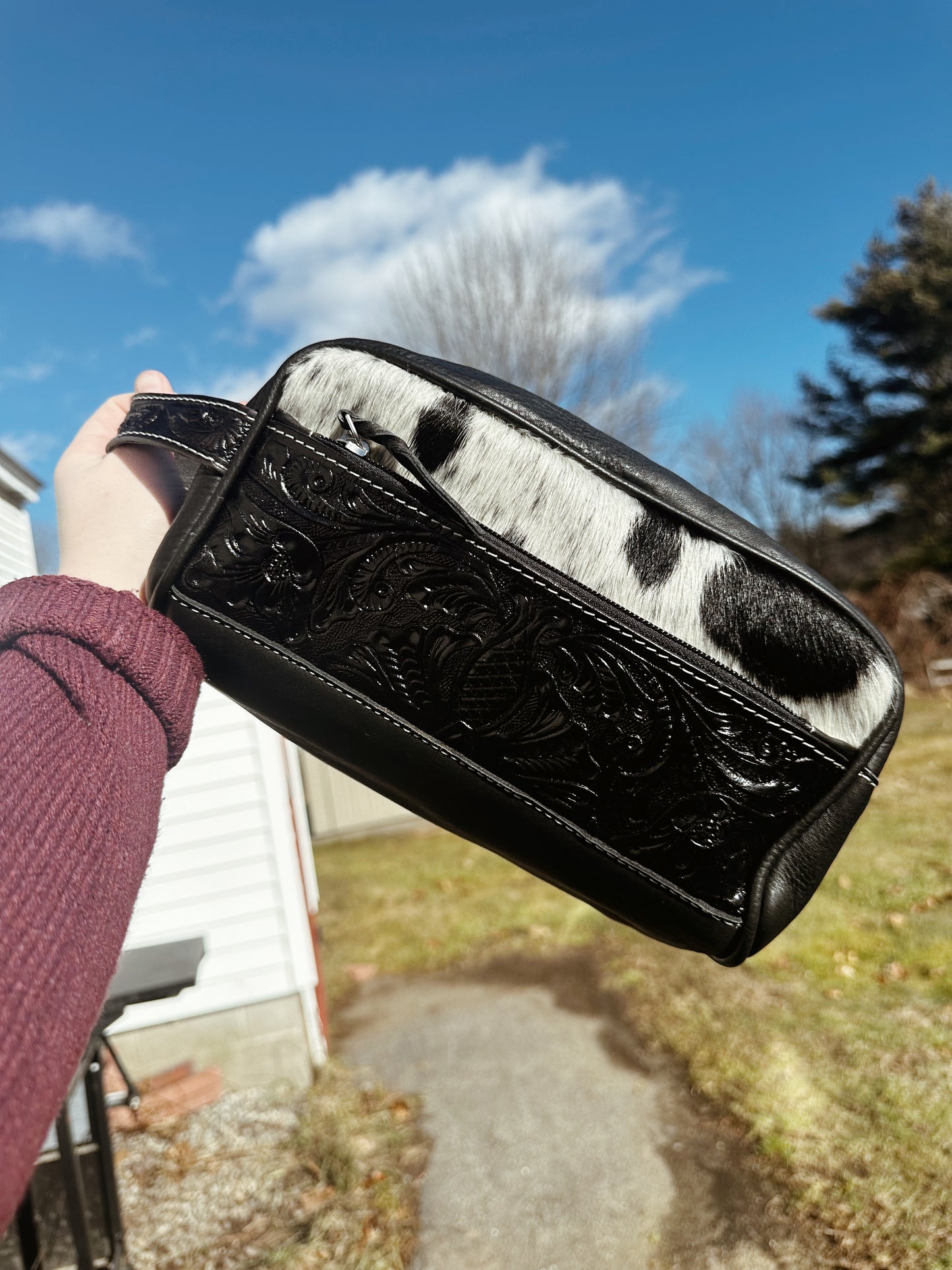 Black Cowhide Makeup Bag